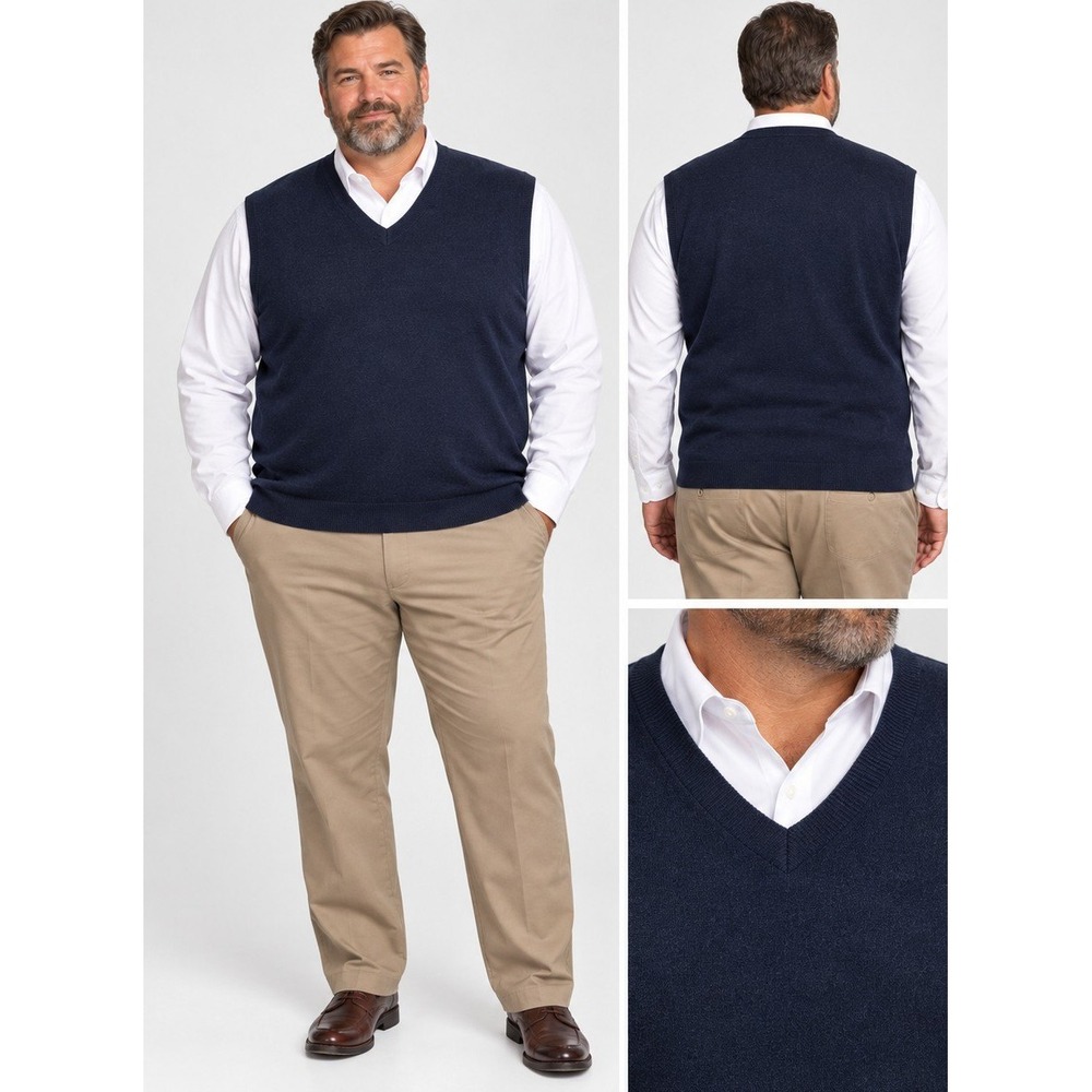 Turnbury Sweater Vest Mens 4XT Navy Blue Extra Fine Merino Wool V-Neck Knit